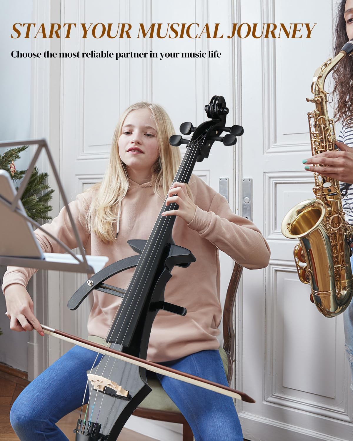 Ktaxon Foldable Electric Cello 4/4 Full Size Silent Cello with Portable Bag, Stereo Headphones, Premium Cable & Rosin, Professional Bow and Bridge for Adult Beginner(Foldable Z Style)