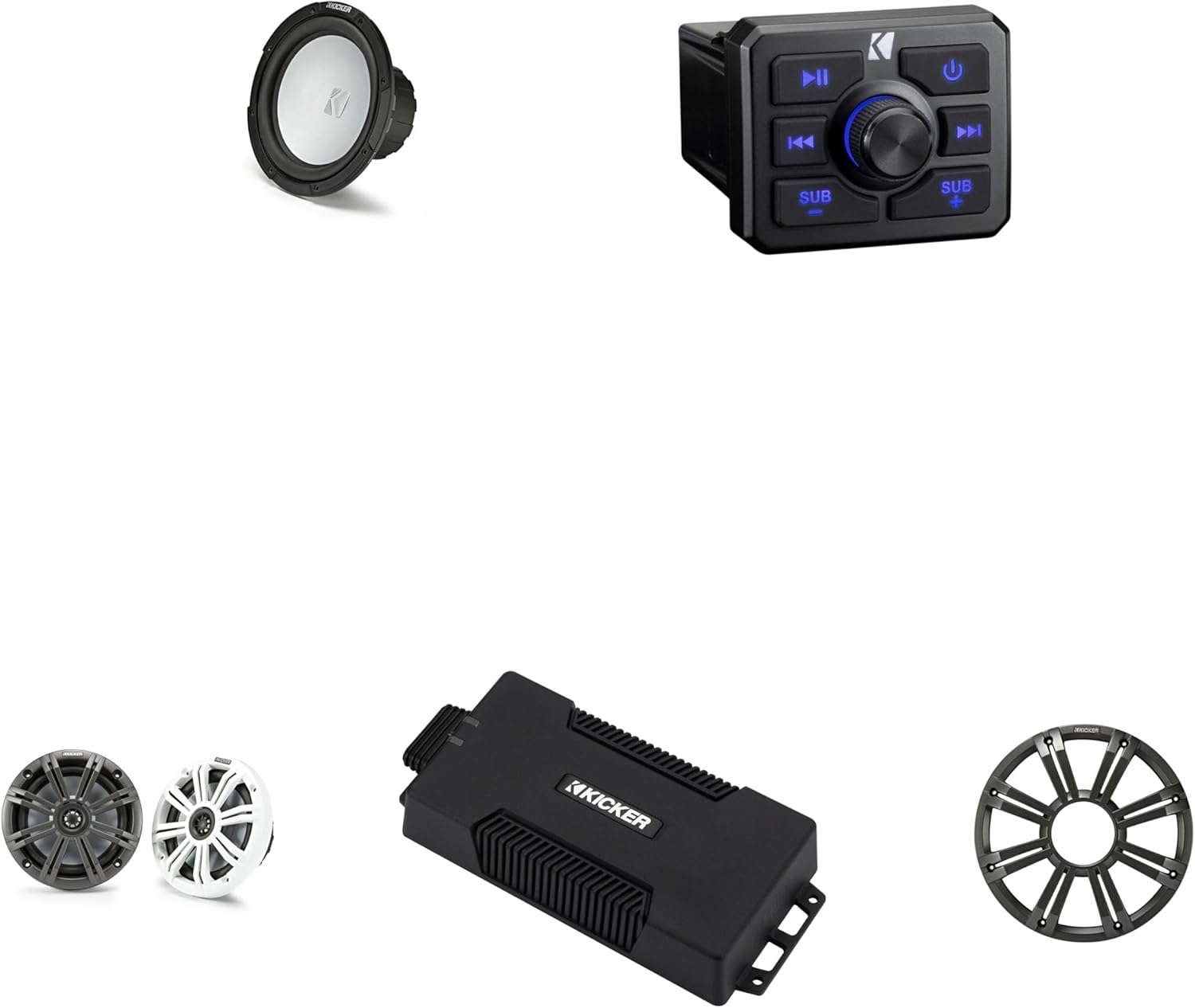Kicker Power Sports Bundle, Bluetooth Source, 4Ch Amp, 10