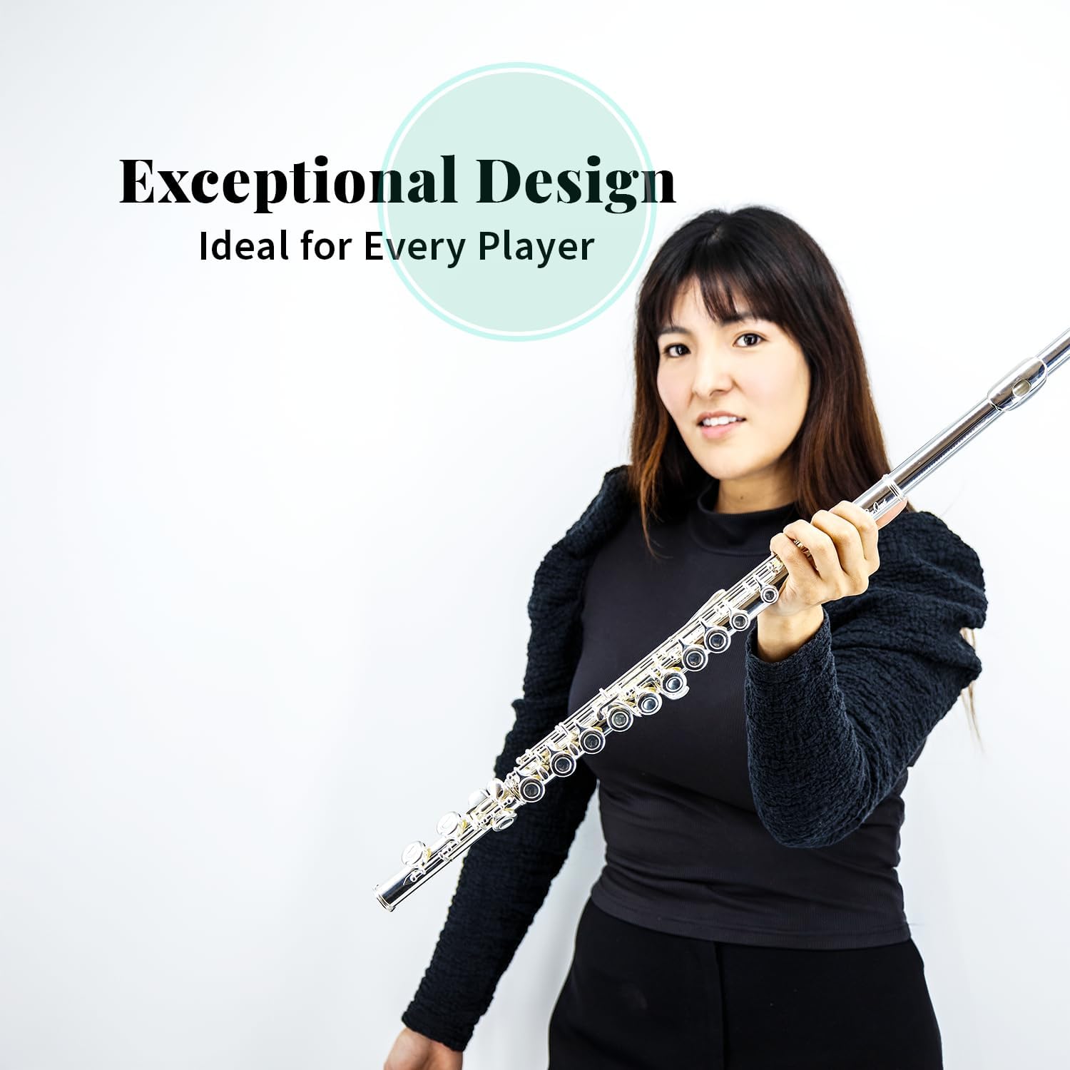 StarQuest SQ-FL250 Closed Hole C Flute Instrument For Beginners, Silver-Plated, Portable Hard Case & Cleaning Rod & Cloth, Gloves, Precision-Tuned Embouchure