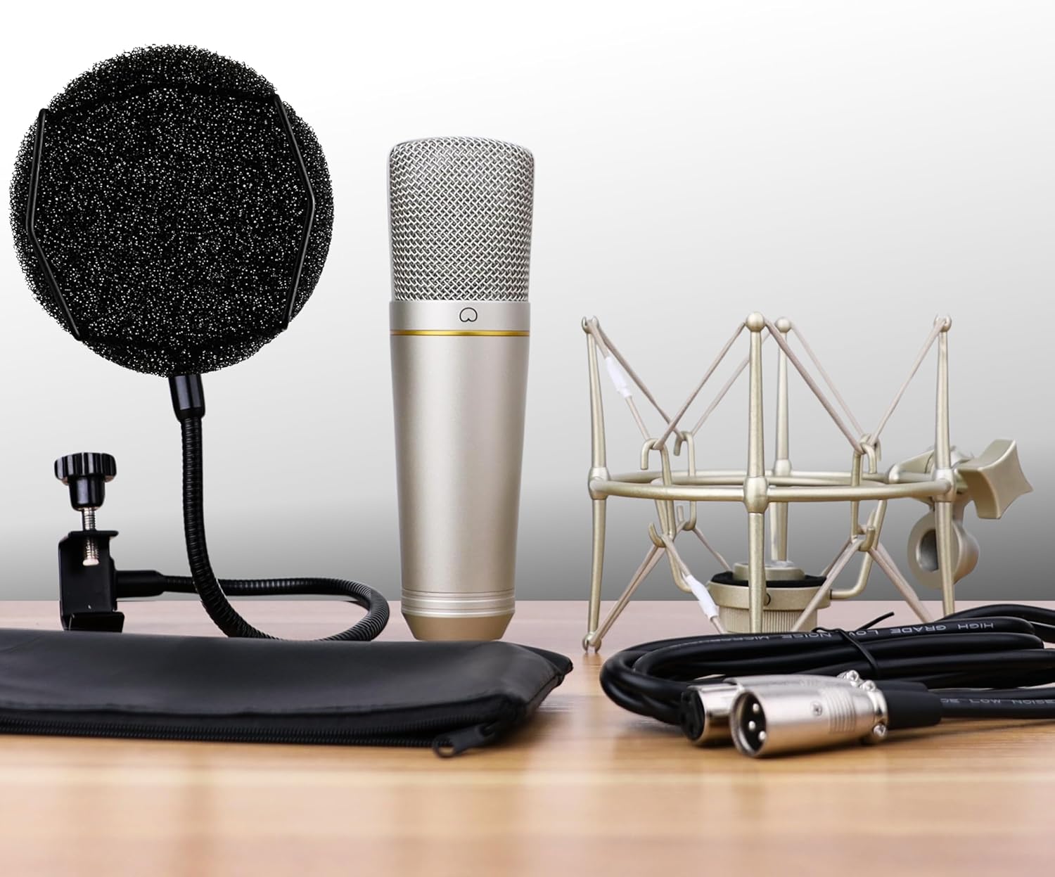 MA-67 Studio Condenser Microphone, 34mm Gold Large Diaphragm Capsule, Including Hydro Pop Filter, Metal Shock Mount, XLR Cable and Mic Bag - For Music Production, Vocal Recording and Podcasting