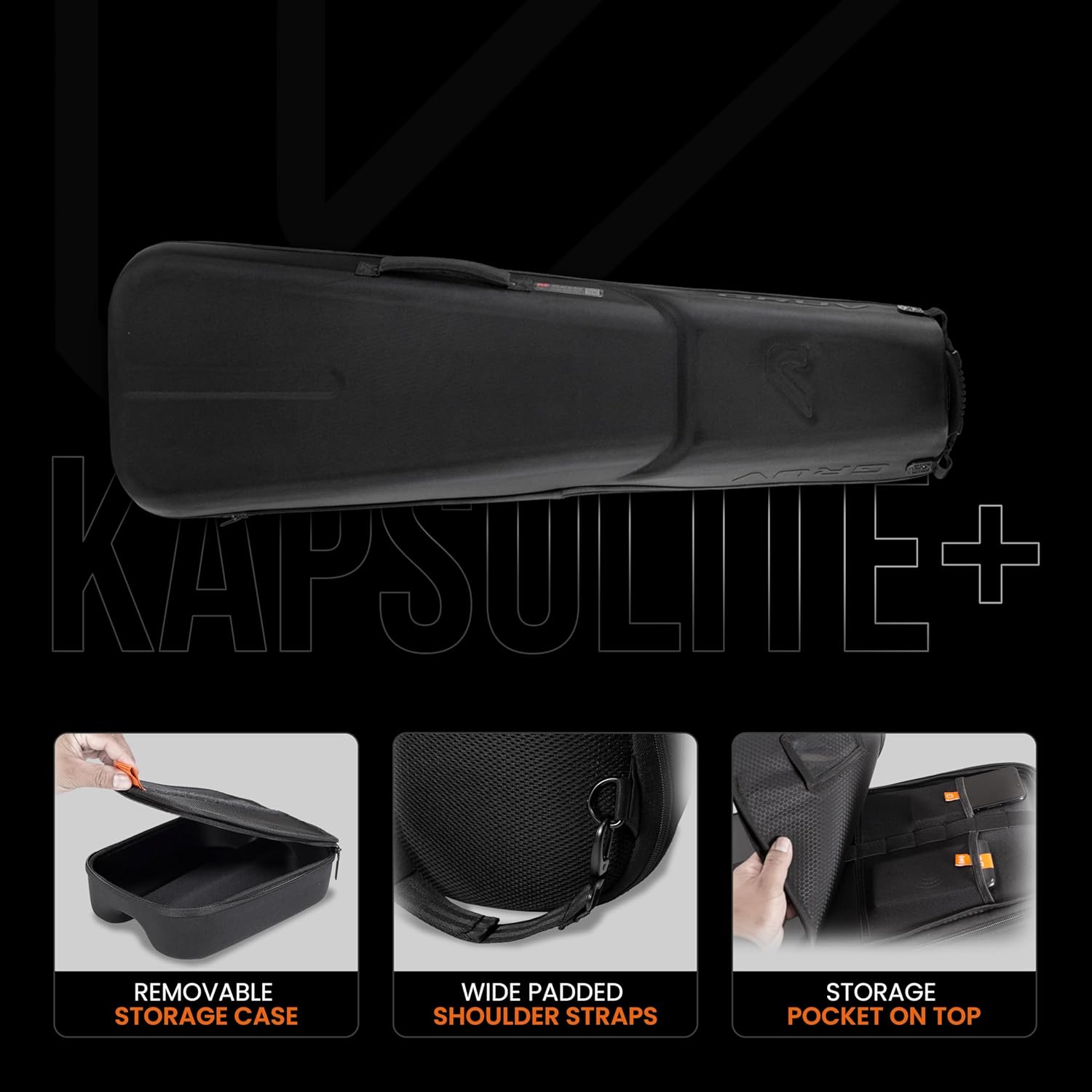 Gruv Gear Kapsulite+ Travel Electric Bass Case with Wheels, Neck Support Cradle & Global Recovery Tag - Gig Bag with Waterproof Exo-Shell, Expandable Top Pocket & Removable Storage Case - Black