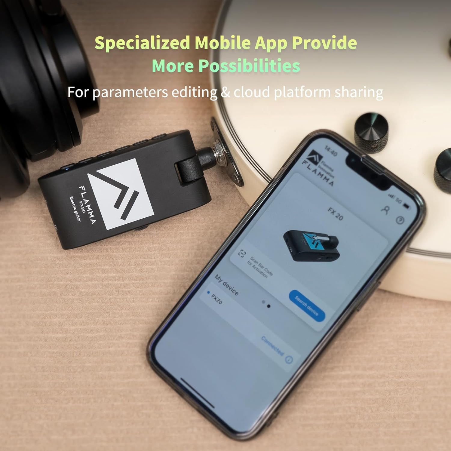 FLAMMA FX20 Guitar Headphone Amp with APP 40 Drum Grooves 52 Amp Modes 5 Delay 5 Reverb Effects 14 Modulations for Practice Recording and Creativity