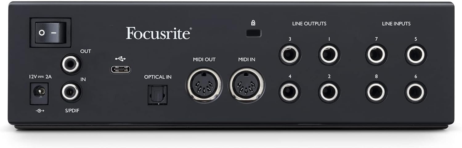 Audiosavings Bundle: Focusrite Clarett+ 4Pre Interface Bundle with Rockville PRO-M50 Headphones, RCM03 Mic, ROCKSHIELD 3, Rockville RVSM1 Pair + Pair Rockville RRS190S(6 Items)