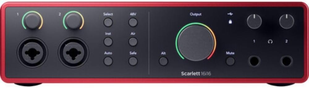 Focusrite Scarlett 16i16 USB-C Audio/MIDI Interface (4th Generation) Bundle with XLR- XLR Cable (2 Pack), Hosa Mid-310 Black 10 ft. Midi cable (2 Pack)