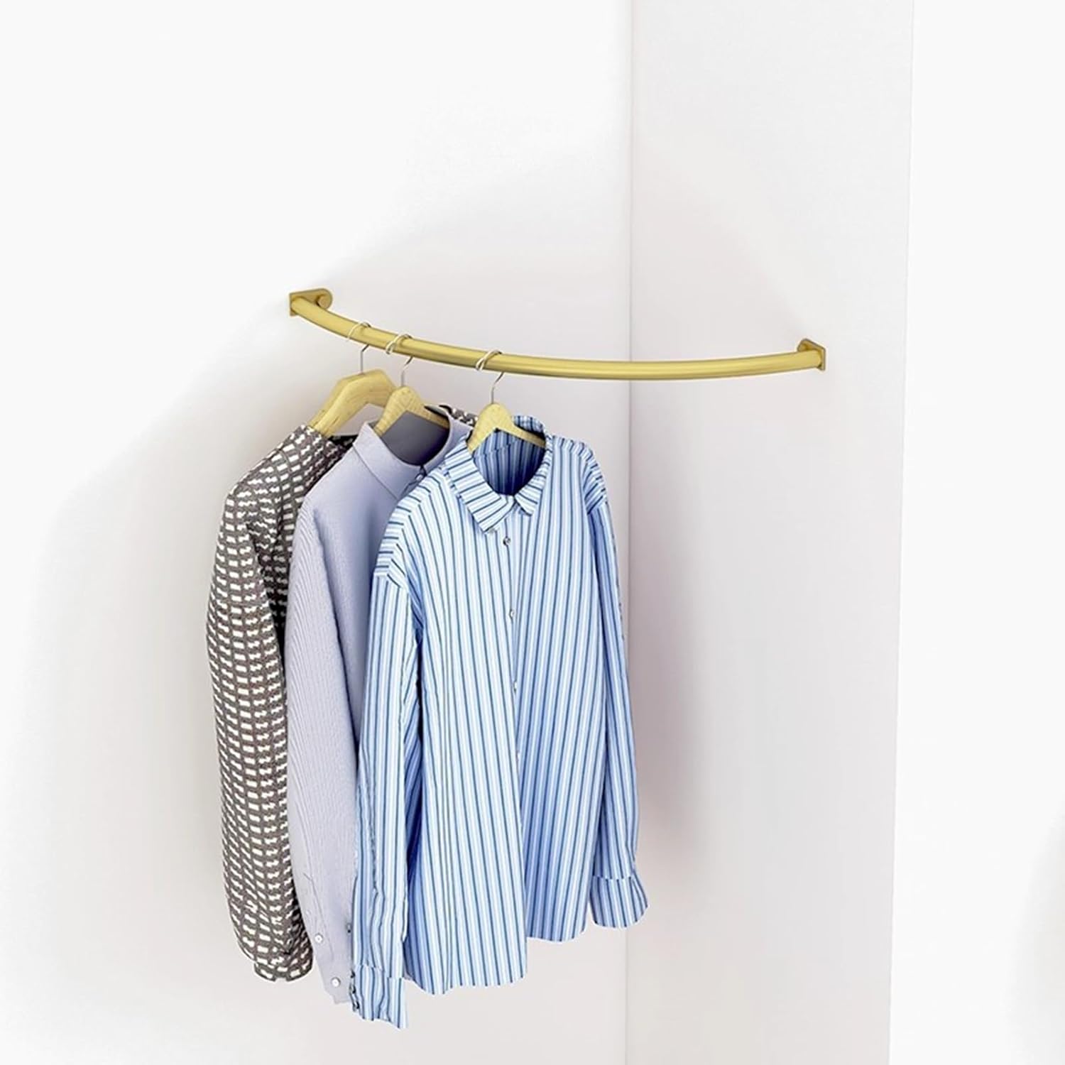 Corner closet rod hanger, Curved closet bar for hanging clothes, no-drilling Wardrobe tube, closet pole garment storage clothes rack(Gold,100 x 100 cm (39 3/8 x 39 3/8