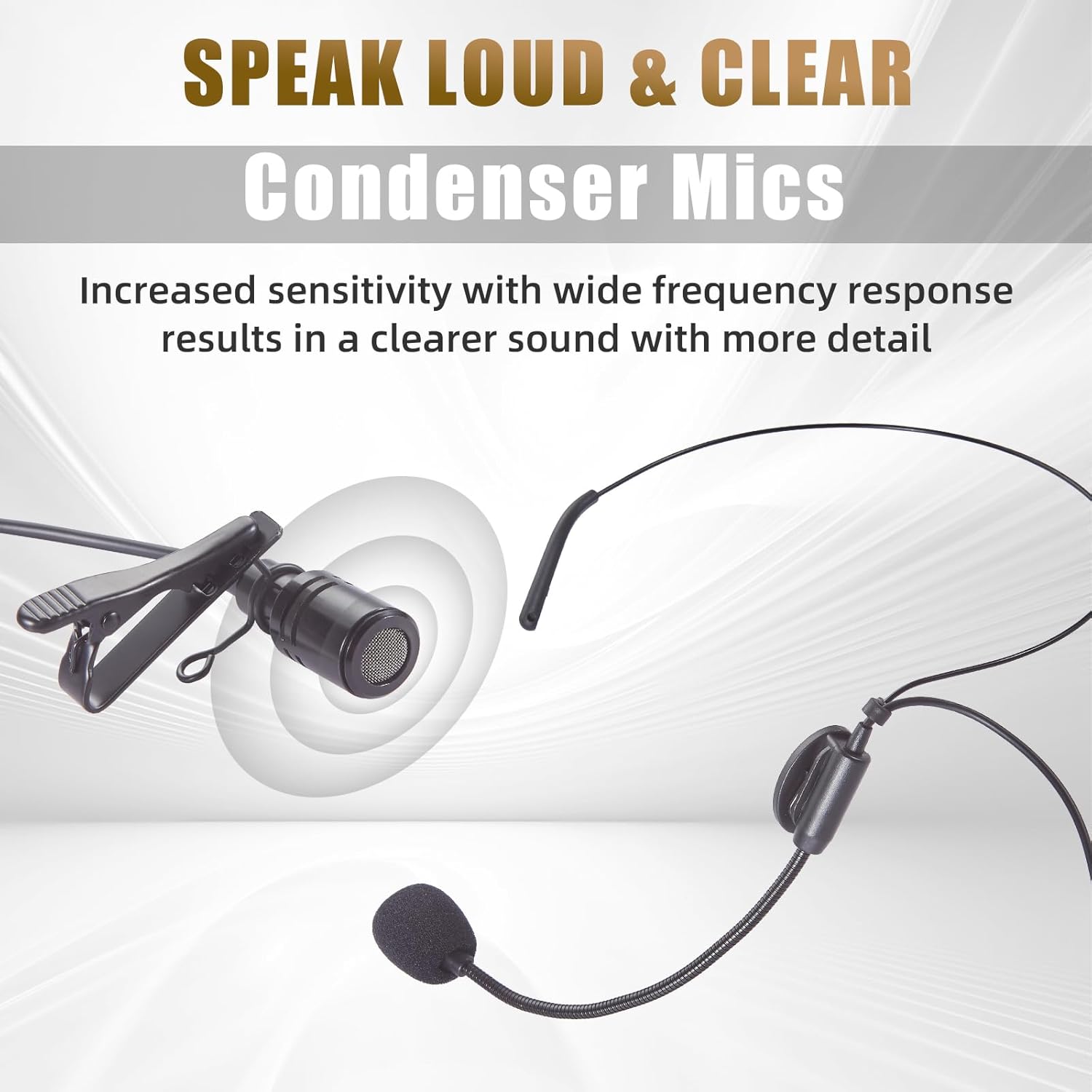 Wireless Microphones System with UHF Headset/Lavalier Lapel Mics, Bodypack Transmitter, 2 x 50 Channels, 164ft Range for Church Conference Performance Singing Karaoke PA Speaker Mixer