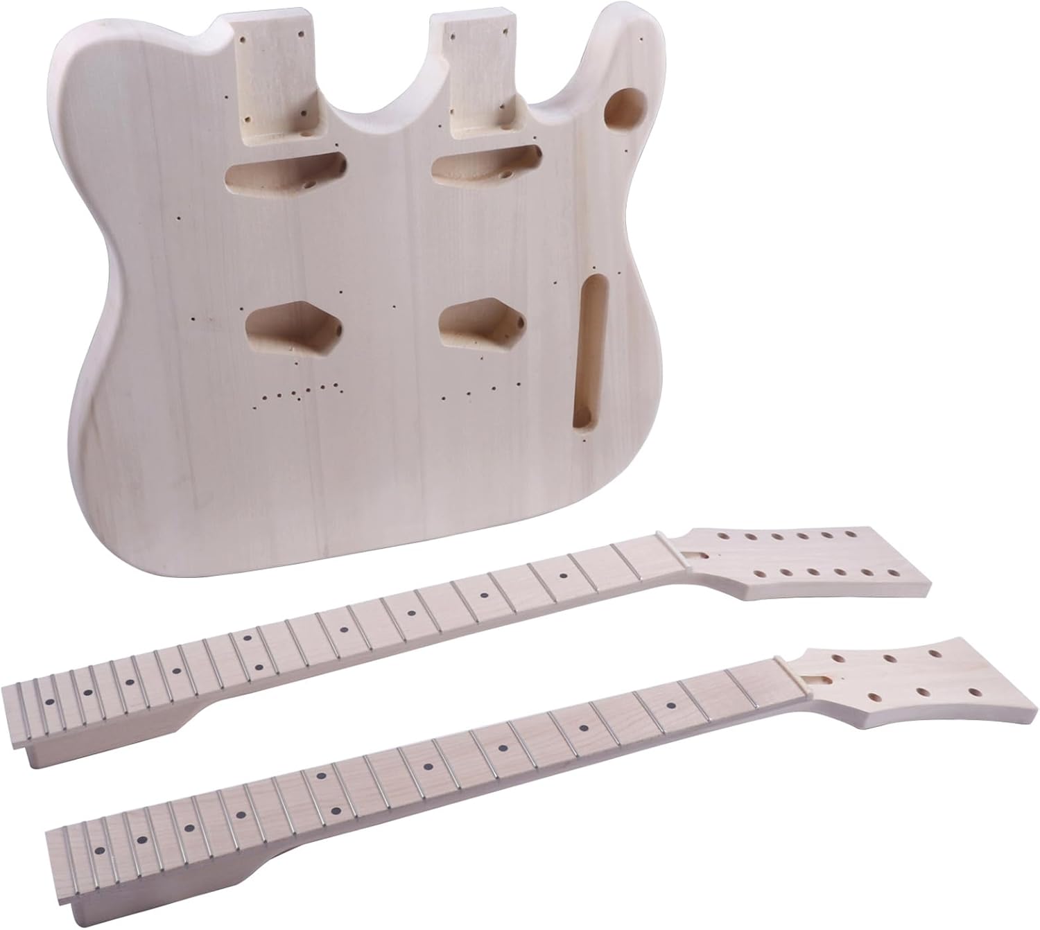 DIY Electric Guitar Kit Double Neck Guitar Kits Tele Style for Right Handed with Basswood Body Hard Maple Neck Maple Fretboard Chrome Hardware Build Your Own Guitar.
