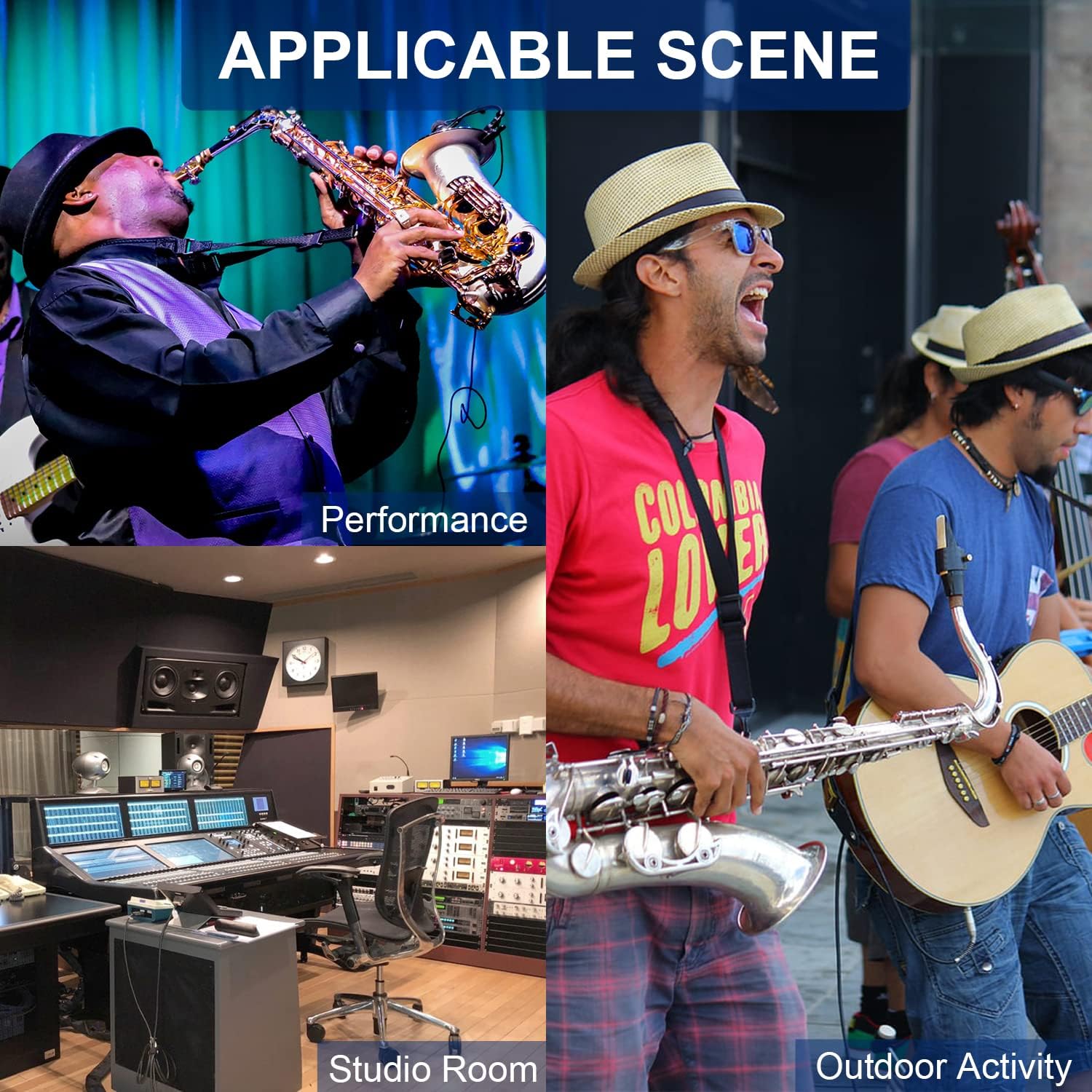 Saxophone Wireless Microphone Professional Gooseneck Clip-on Mic with Preset EQ & ECHOs, 262 Ft Transmission and Rechargeable Transmitter, for Soprano, Tenor, Alto, and Baritone Saxophone