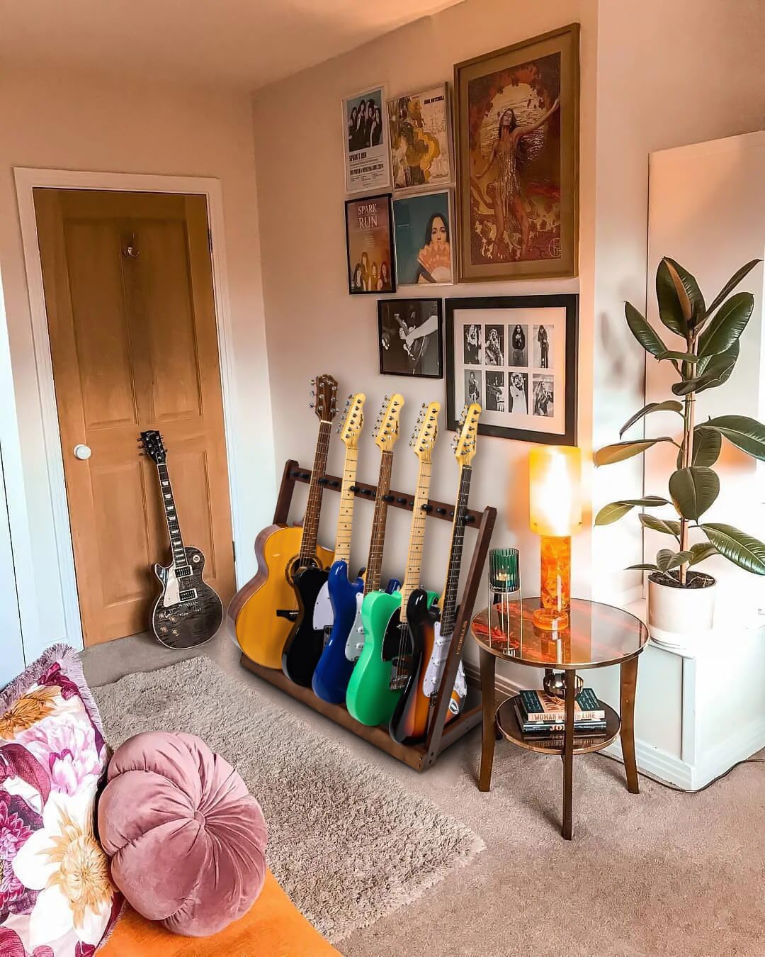 STRICH Guitar Stand for Multiple Guitars, Hardwood Guitar Rack for 8 Electric Guitar Bass, or 5 Acoustic Guitars, Padded Multi Guitar Stand for Home, Studio, SMT-10 (7-Holder)