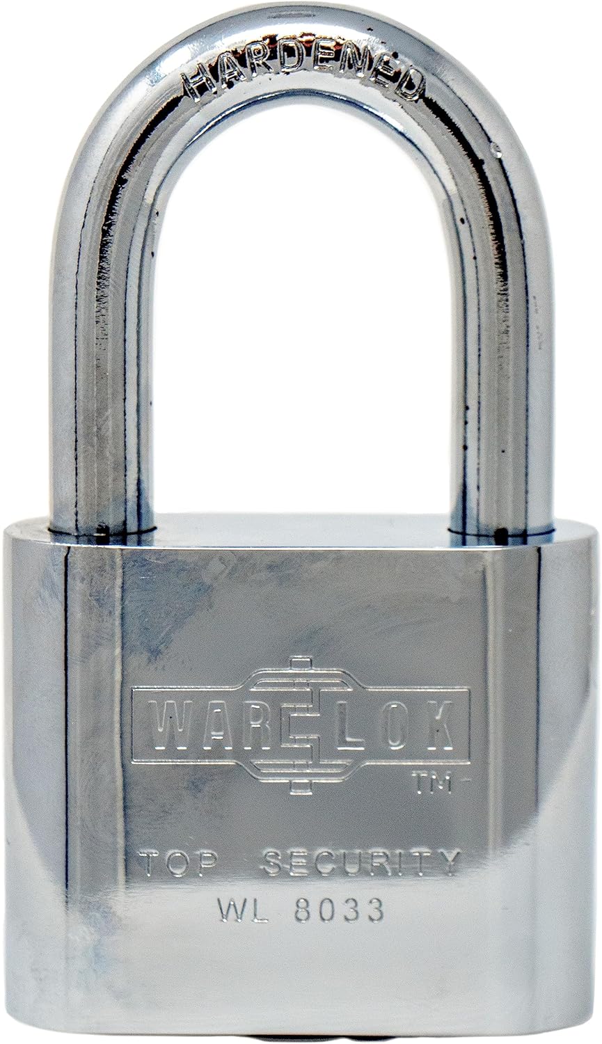 WAR-LOK Heavy Duty Padlock Chrome Plated, Weatherproof Brass, 2-1/20 Inch, Outdoor Lock with Key