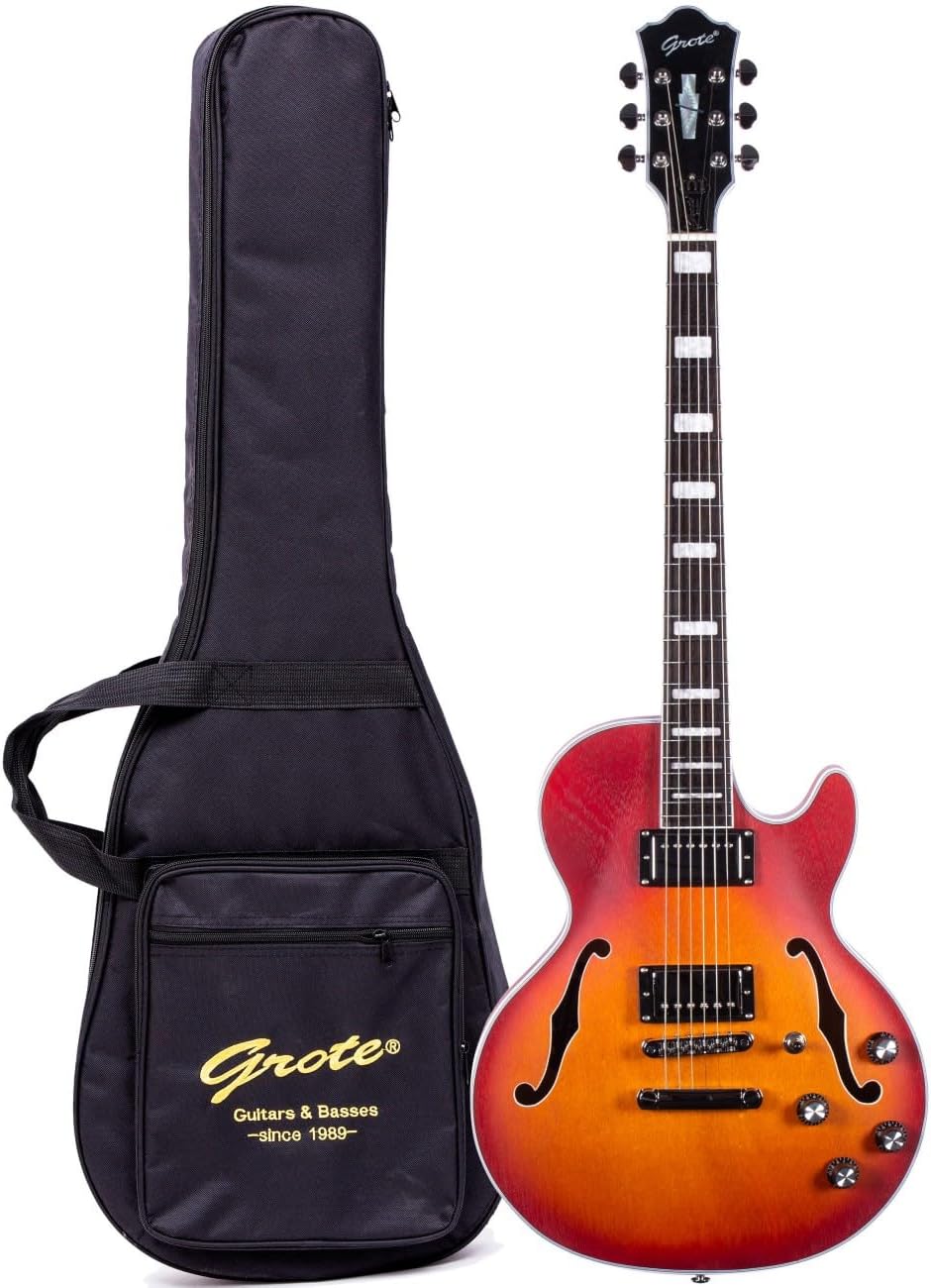 LPF Semi-Hollow Body Electric Guitar,Matte Finish, Covered Alnico5 Pickups,Mahogany Wood Body, Mahogany Neck, Rosewood Fretboard, 6 Strings, Includes Guitarbag (GTLPF-02-red VS)