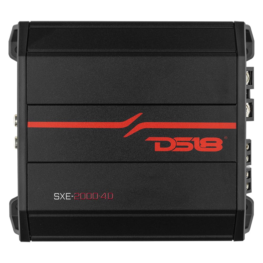 DS18 SXE-2000.4D/BK 4-Channel Car Amplifier Class D Full Range 4X 150 Watts RMS @ 4-ohm - Powerful and Compact Amp for Speakers in Car Audio System - Bridgeable Amp 4 Channels 2000 Watts Max Power