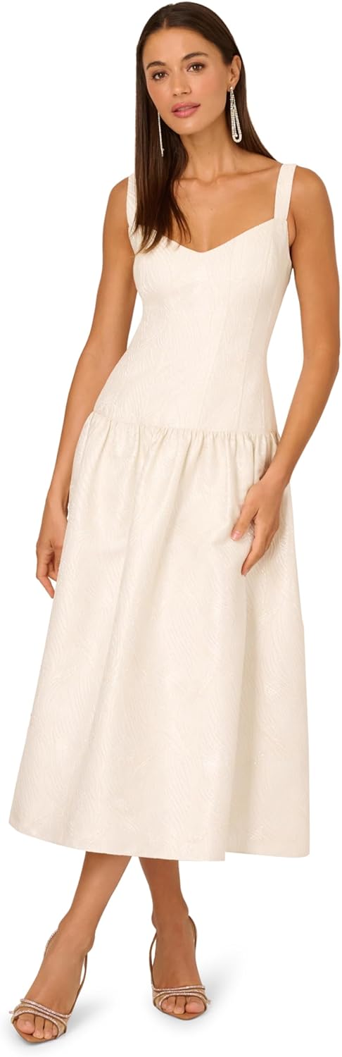 Adrianna Papell Womens Jacquard Midi Dress