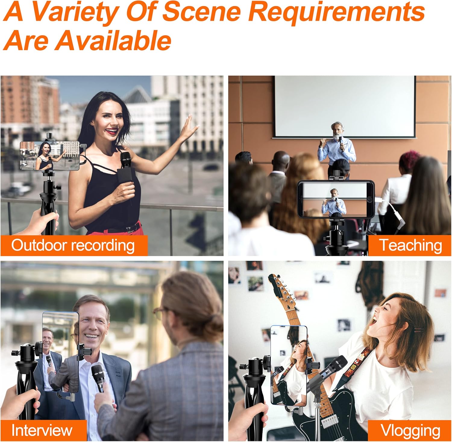 Comica CVM-WS50(H) Wireless Microphone System, 6 Channels Handheld Interview Microphone with Flexible Combination Grip for Smartphone, Camera, Perfect for YouTube, Interview, Video Conference, Podcast