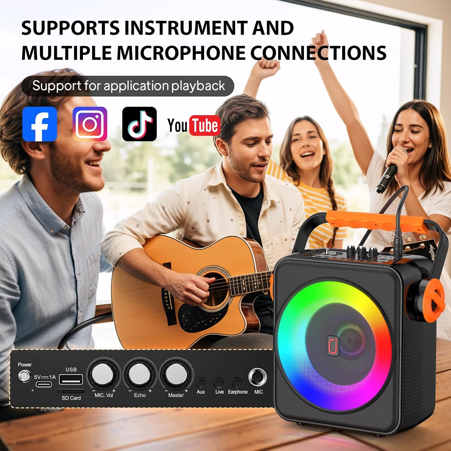 Karaoke Machine with 2 Microphones, Portable Bluetooth 5.3 Karaoke Speaker for Adults, PA System with Echo Adjustment for Outdoor Events, Gatherings and Parties, Stage Subwoofers (80W)