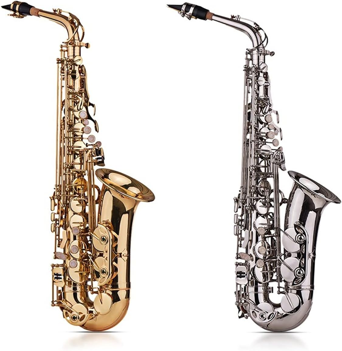 EB Alto Saxophone Sax Brass Lacquered Gold 802 Key Type with Padded Carry Case Gloves Cleaning Cloth Brush Straps Reeds Student Saxophone (Color : Gold)