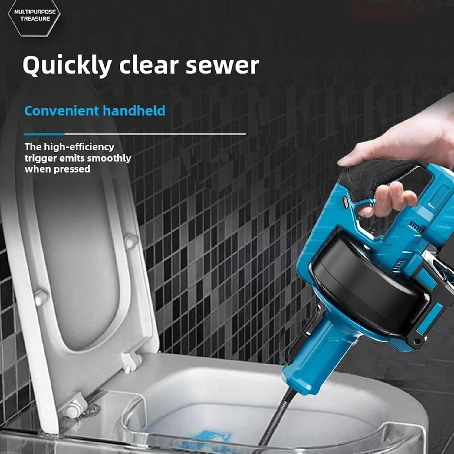 7000mm Drain Cleaning Machine Kit, 610 RPM Electric Pipe Dredging Machine, 6-fold Protection, Wireless and Adjustable Speed, with Forward/Reverse Button, for 3/4-inch - 2-inch Pipes