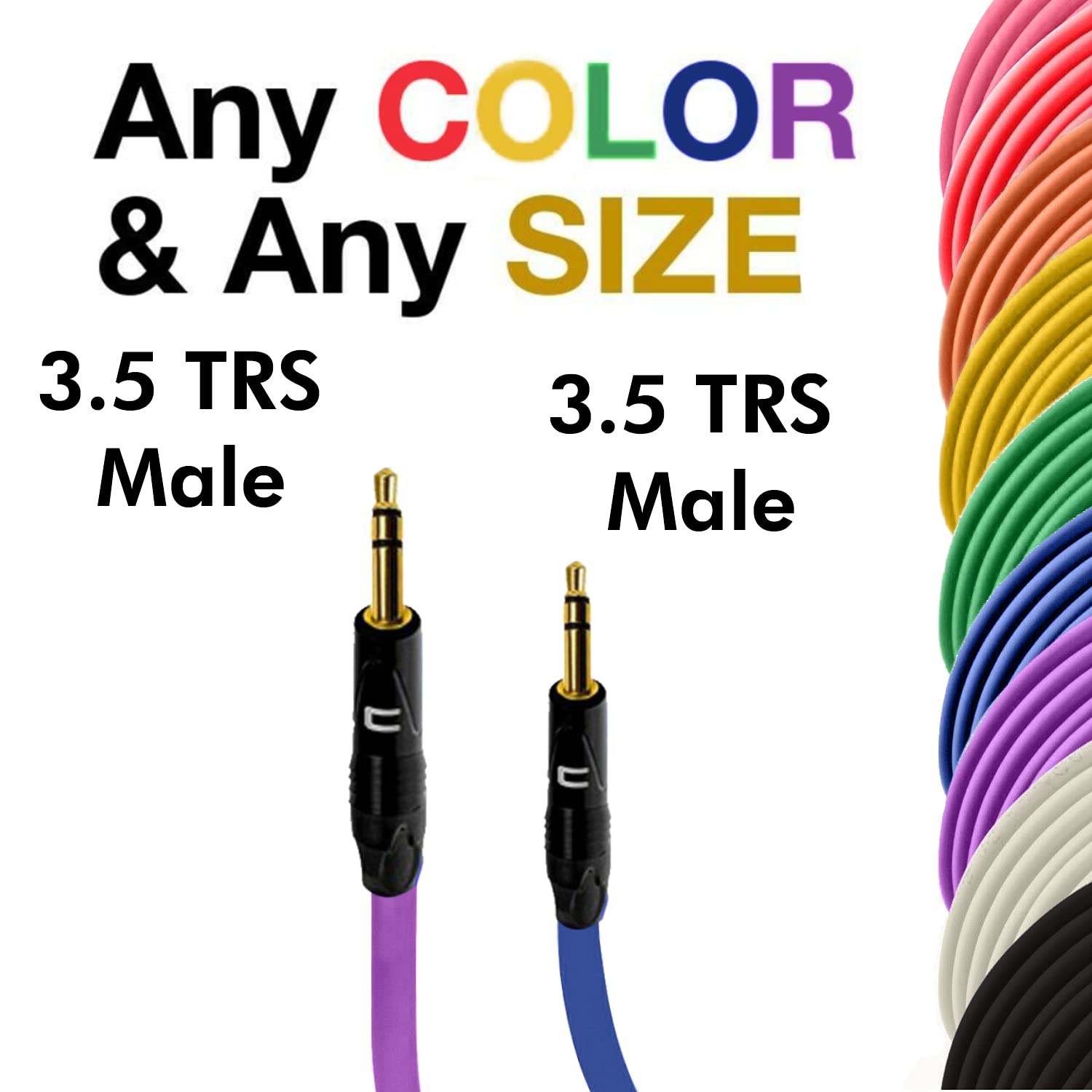 COLUBER CABLE 3.5 TRS Male TS to 3.5 TRS Male - 200 Feet - Purple - Pro 3-Pin Microphone Connector for Powered Speakers, Audio Interface or Mixer for Live Performance & Recording