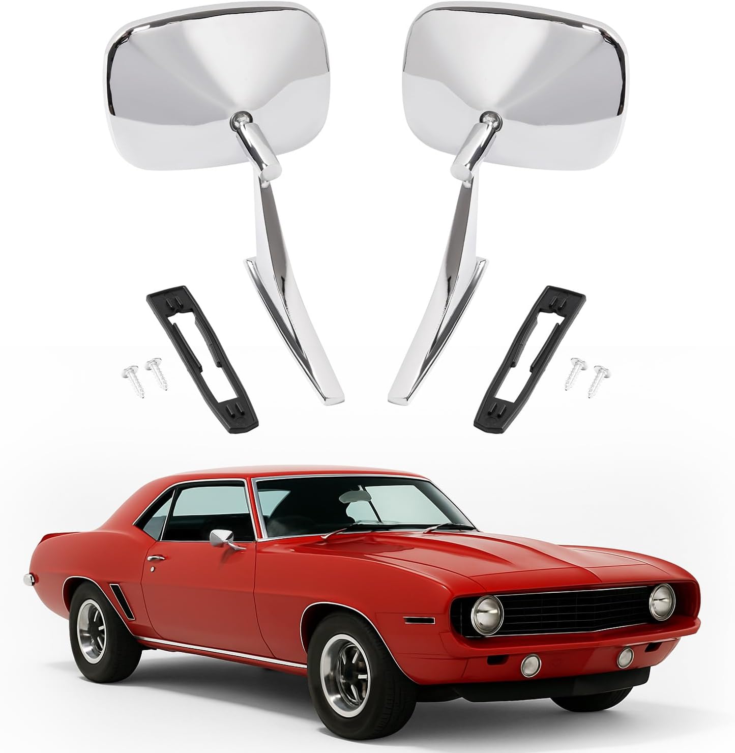 HECASA Outside Door Mirrors Compatible with 68-72 Chevrolet Chevy Chevelle & Nova & El Camino & 68-69 Camaro & 68-70 Impala & 70-72 Station Wagon Steel Glass Silvery Mirrors Pair
