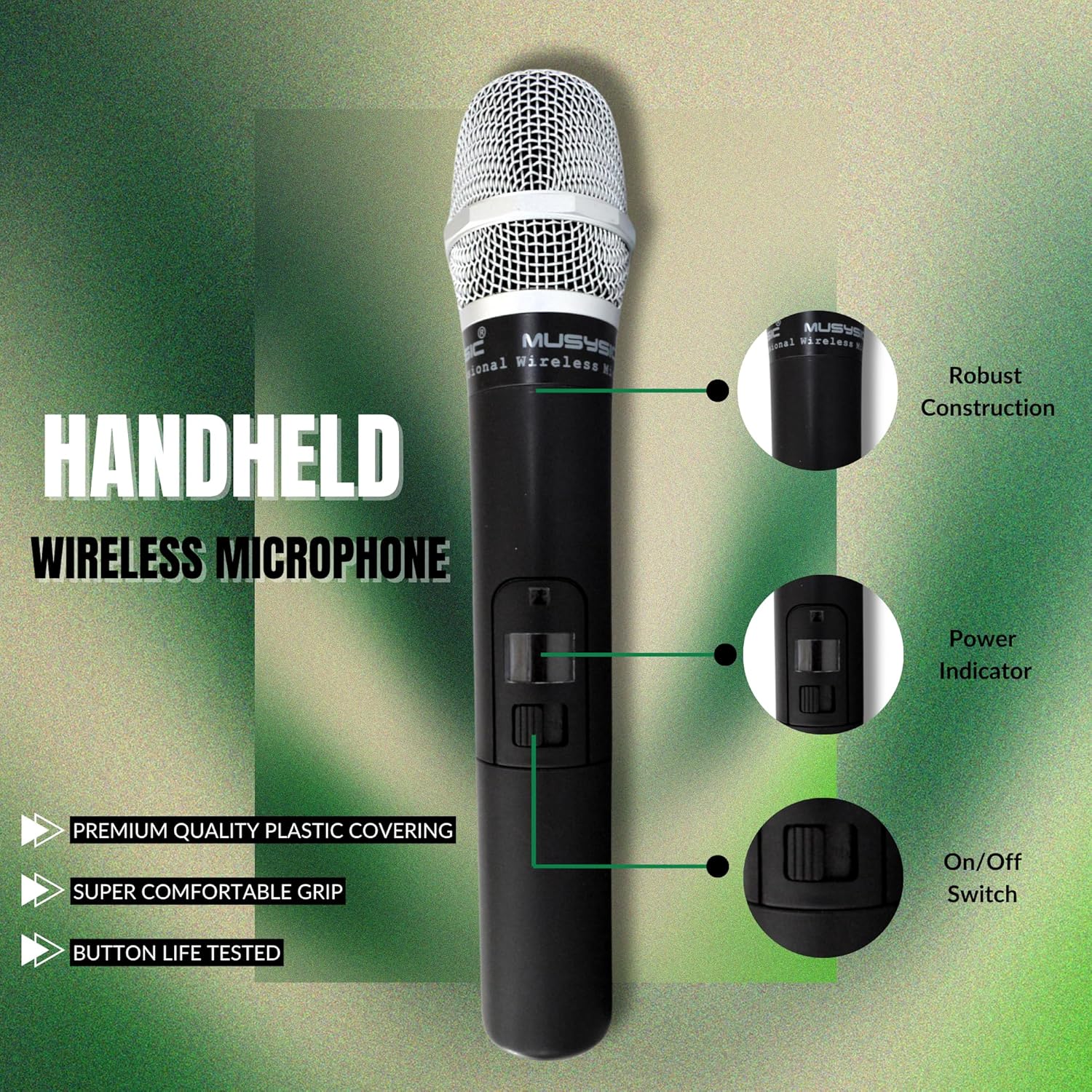 MUSYSIC 4-Channel Professional Wireless UHF Microphone System, 300ft Range Fixed Frequency Dynamic Handheld Microphones for Singing, Karaoke, Church, DJ