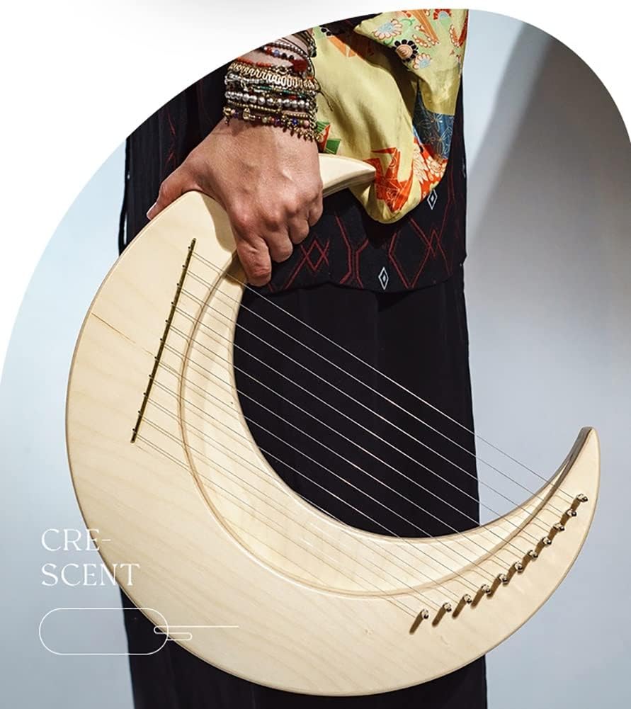 15 Strings Lyre Harp, Wooden Musical Instrument with Stand, C Tone Moon Lyre Harp for Kids & Adults (Color : Black_Without stand)