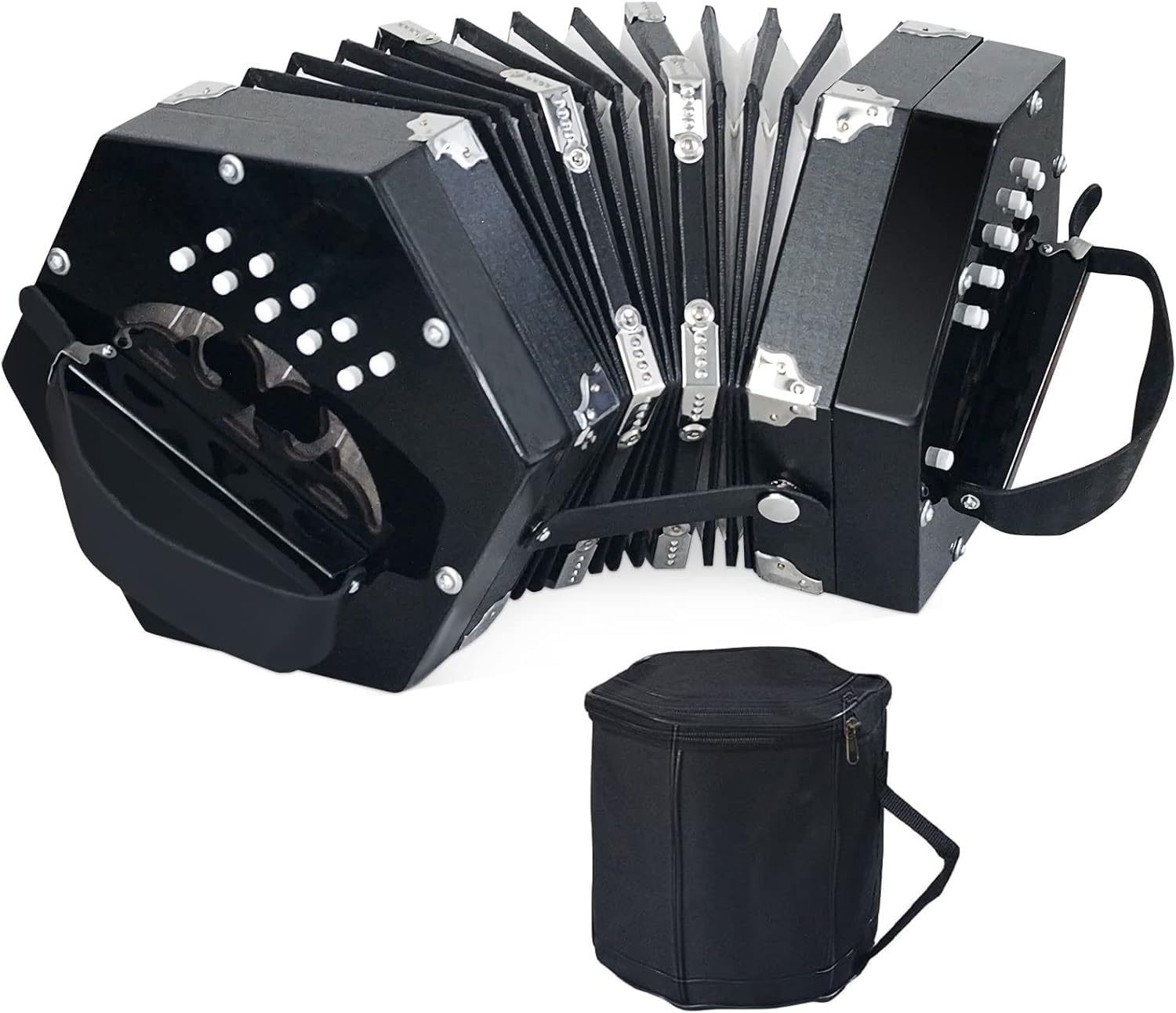 Concertinas，20 Buttons Accordion For Adults Professional Accordion for Beginners, Adjustable Hand Strap, Musical Instrument Accessories With Carrying Bag, Harmonica,Wipe Cloth (black)