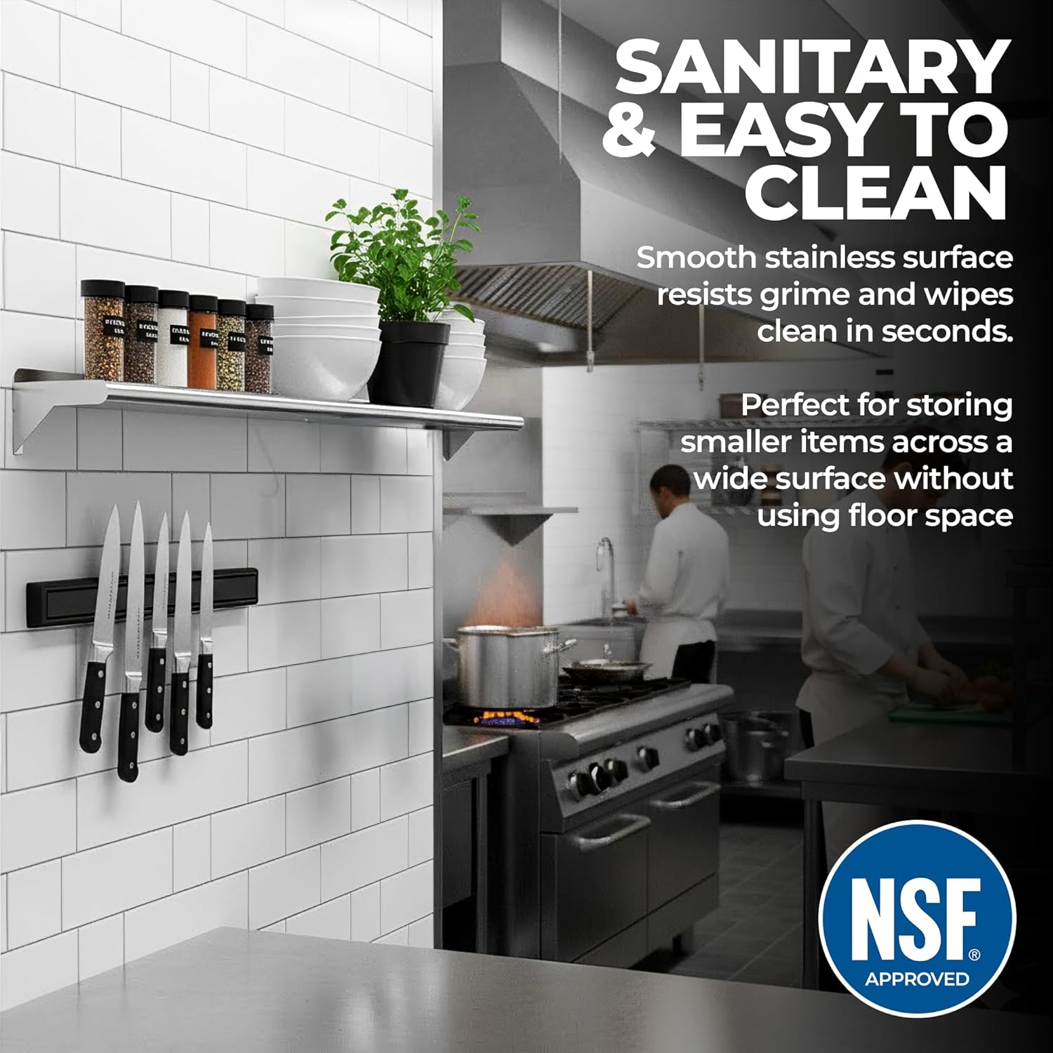 Stainless Steel Wall Shelf | Metal Shelving | Garage, Laundry, Storage, Utility Room | Restaurant, Commercial Kitchen | NSF Certified | (24” x 60”)