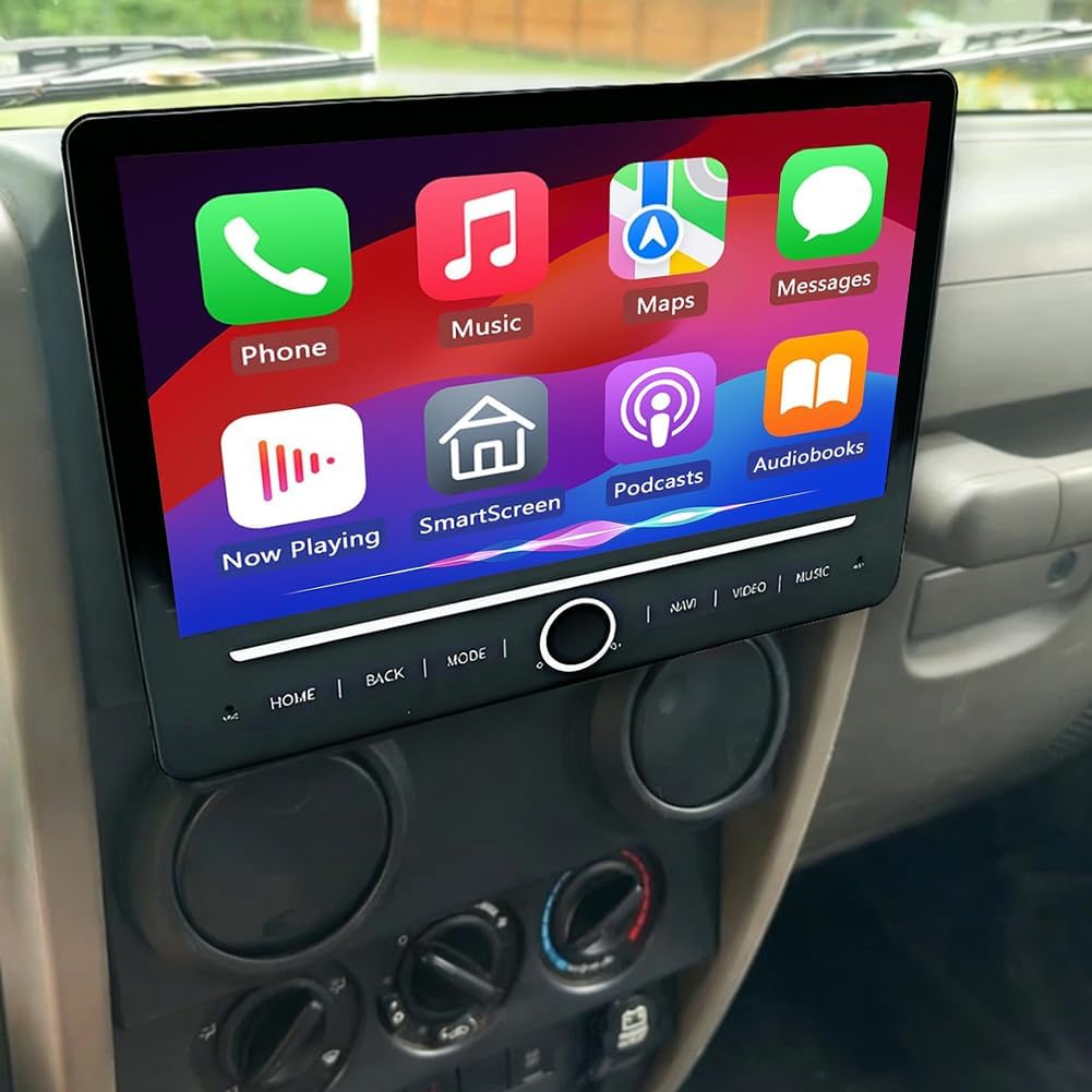 Car Stereo Radio Compatible for Jeep Wrangler/Unlimited 2007-2010 with Carplay Android Auto GPS Navigation 10in Touchscreen Car Radio Player with Bluetooth WiFi FM SWC Mirror Link + Backup Camera