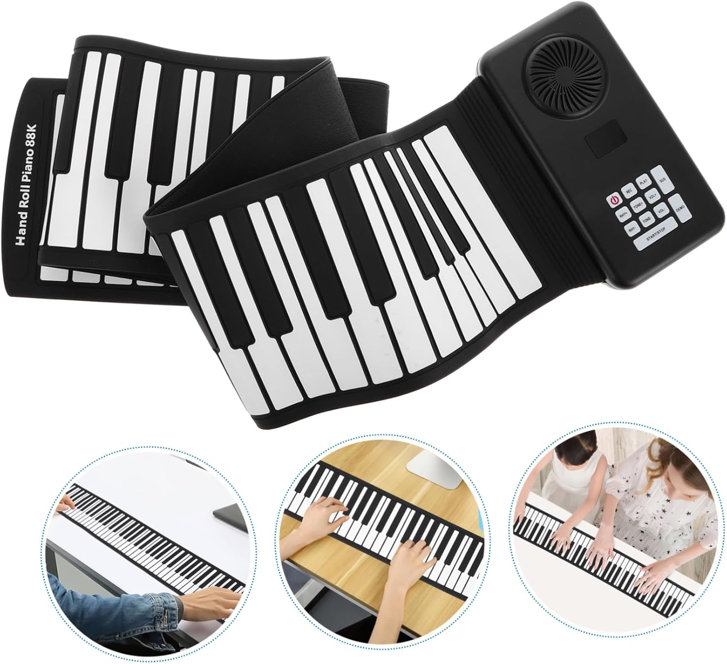Foldable Keys Portable Roll-up Keyboard Piano with Speaker Battery-powered Silicone Hand Roll Piano for and Music Practice