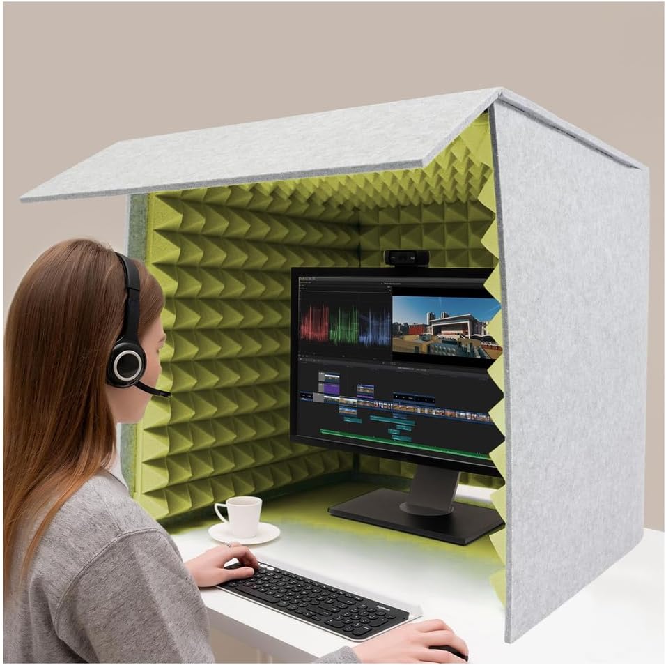 Small Music Recording Studio, Desktop Foldable Recording Booth with High Density Sponge, Soundproof Absorbing Shiel for Singing Gaming and Broadcasting,Yellow,31.4in