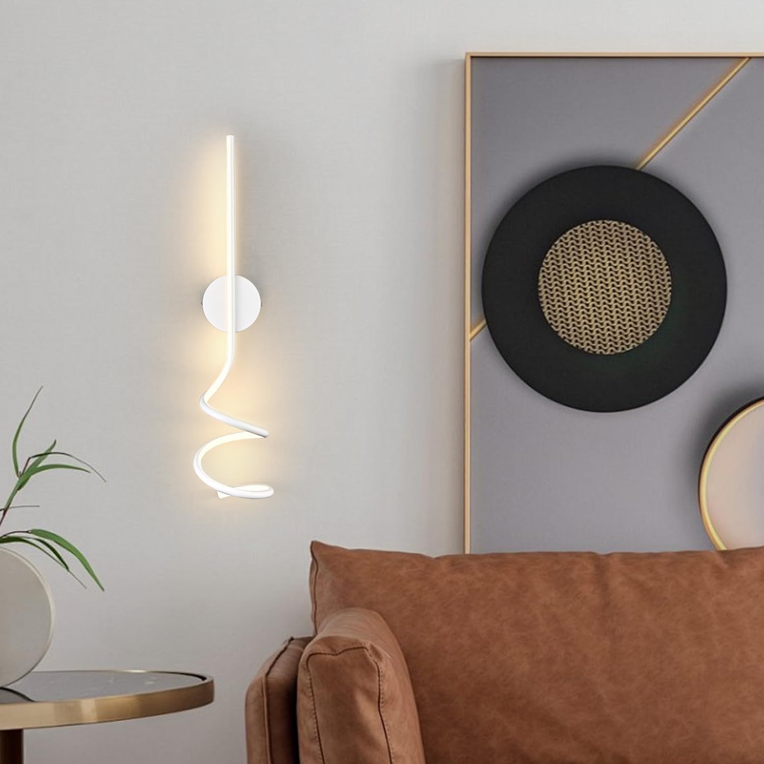 Wall Sconces Set of Two, White Modern Spiral LED Wall Light Fixtures, Hardwire Minimalist Indoor Wall Mount Lighting, Linear Sconces Wall Light Set of 2 for Living Room Bedroom Vanity Gallery Hallway