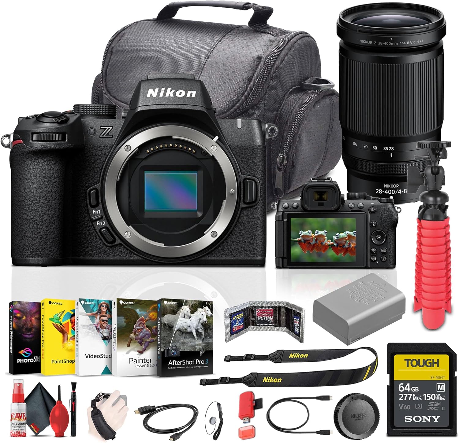 Nikon Z50II Mirrorless Camera Body Bundle with NIKKOR Z 28-400mm f/4-8 VR Lens + 6Ave Cleaning kit+ Camera Bag + 64GB Memory Card + More Vlogging Accessories Kit (Renewed)