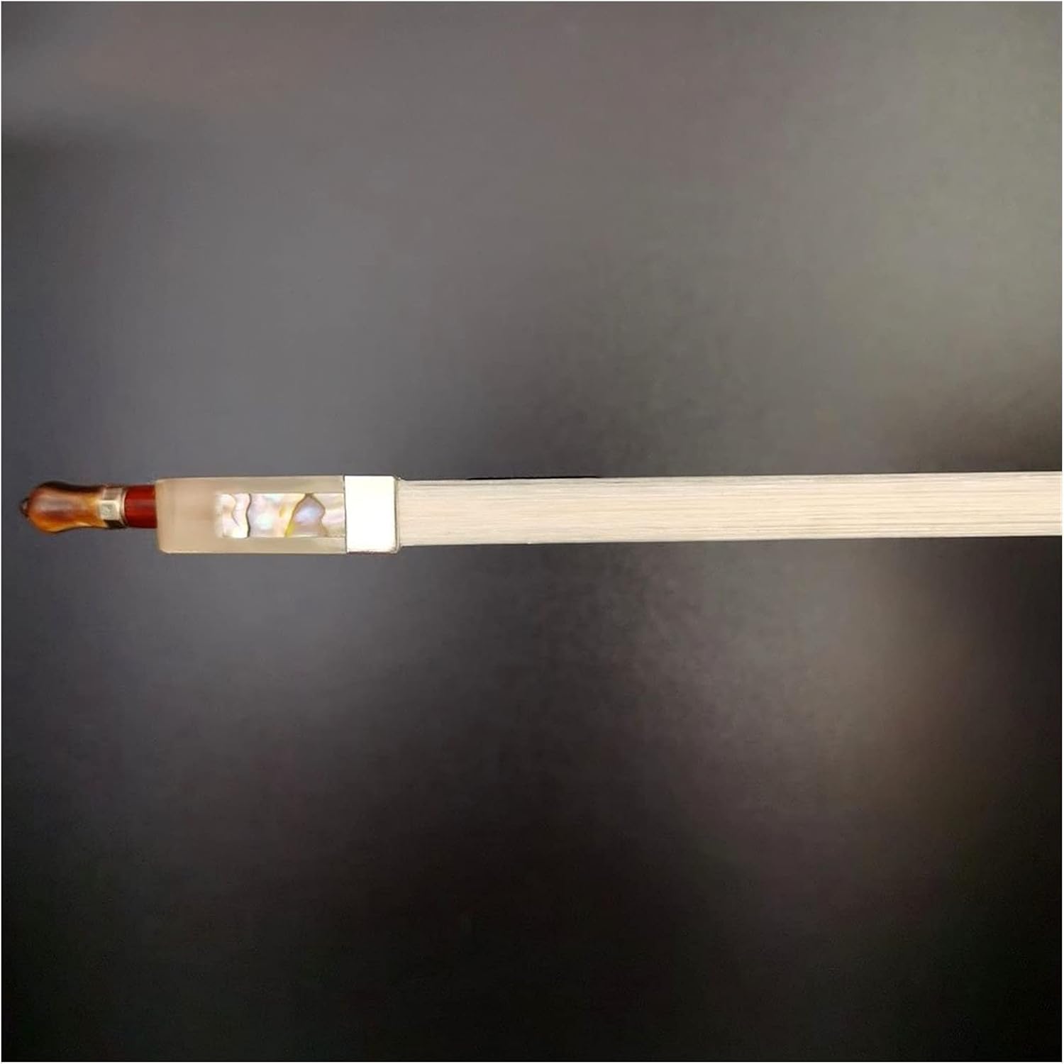 TSTS 4/4 Size Bass Bow Brazilwood Round Stick White- Oxhorn Frog English Style Nickel Silver Parts Full Size Violin Bow