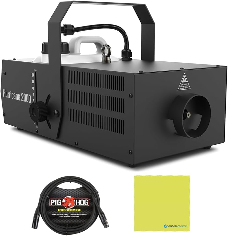 Chauvet H2000 Hurricane 2000 High-volume Fog Machine Bundle w/Pig Hog PHDMX10 Lighting Cable and Liquid Audio Polishing Cloth