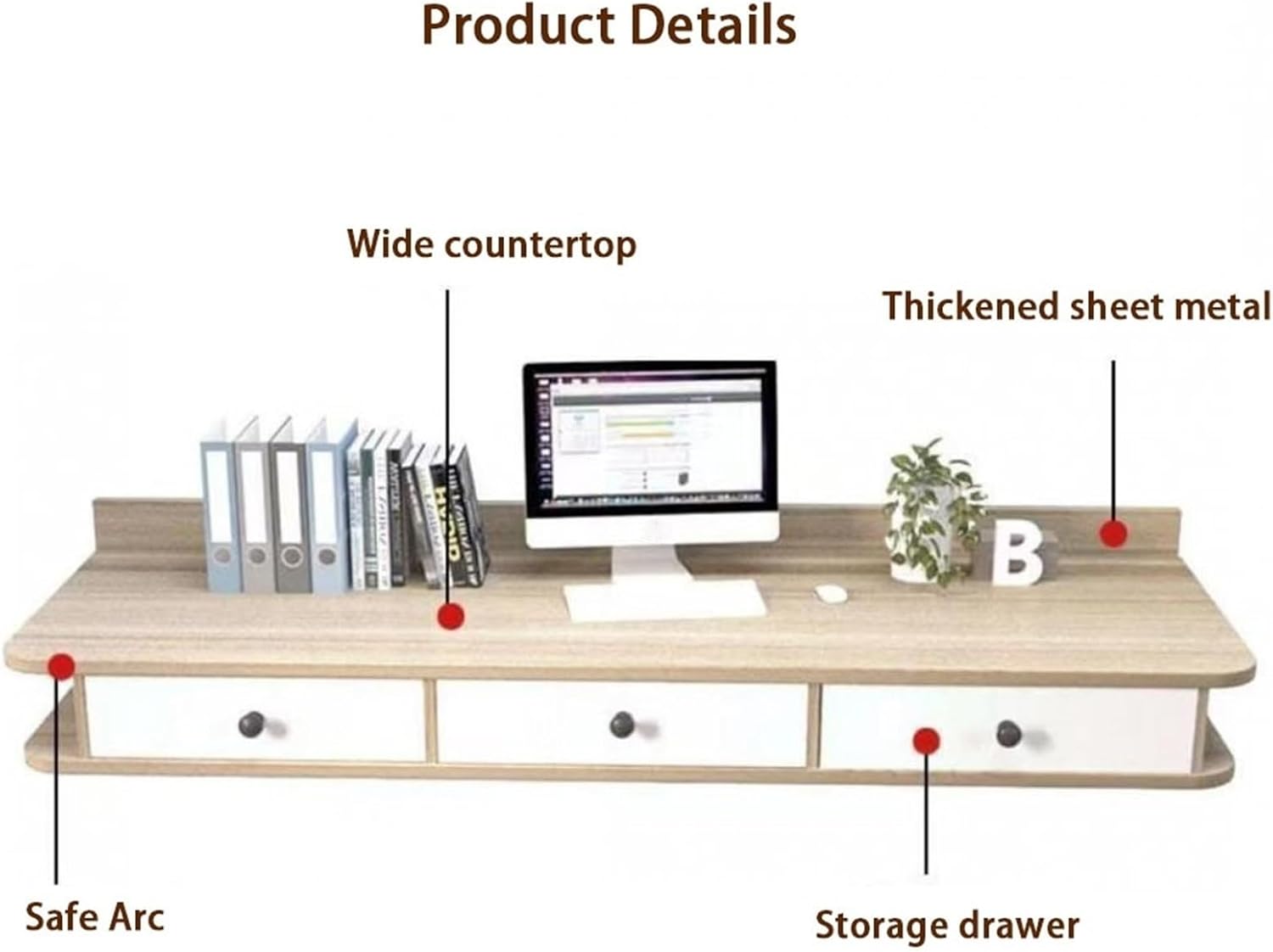 Floating Dressing Table, Bedside Tables, Wooden Laptop Computer Desk, Wall Mount Shelf with Drawer, Wall Mounted Nightstand for Bedroom Living Room(Black,47.2 x11.8 x15.7 in)