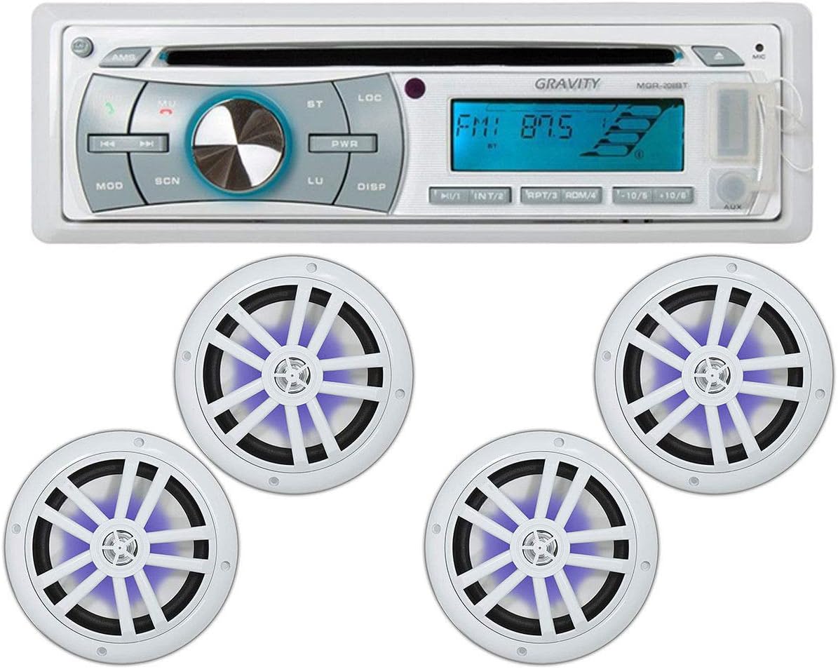 Gravity MGR-208BT Marine Stereo + 4X Marine Speaker 2-Way 6.5'' - Work with Bluetooth