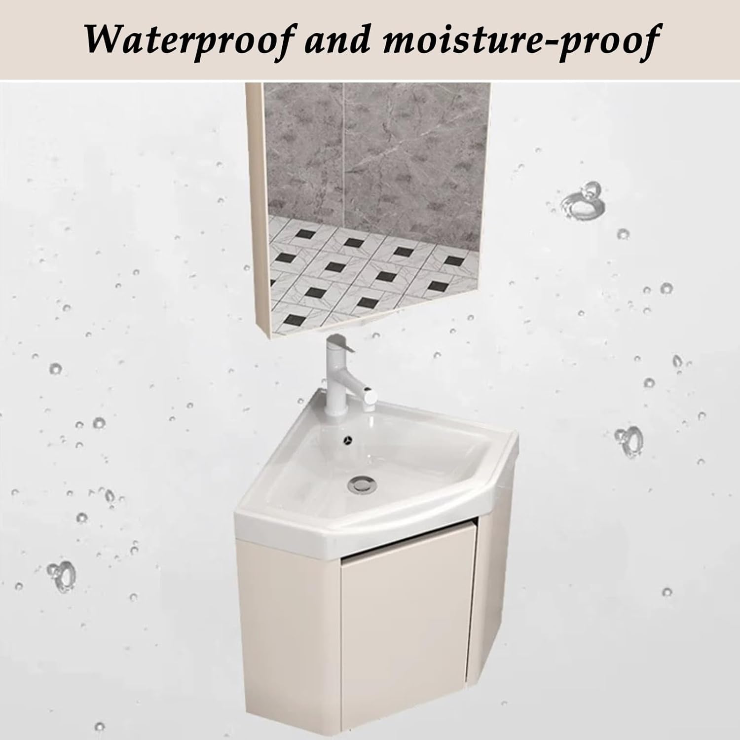 Bathroom Sink, Corner Bathroom Sink, Corner Wall Mount Bathroom Sink, Corner Ceramic Sink, Corner Bathroom Beige Vanity, Corner Balcony Sink with Storage Container(56cm/22in)