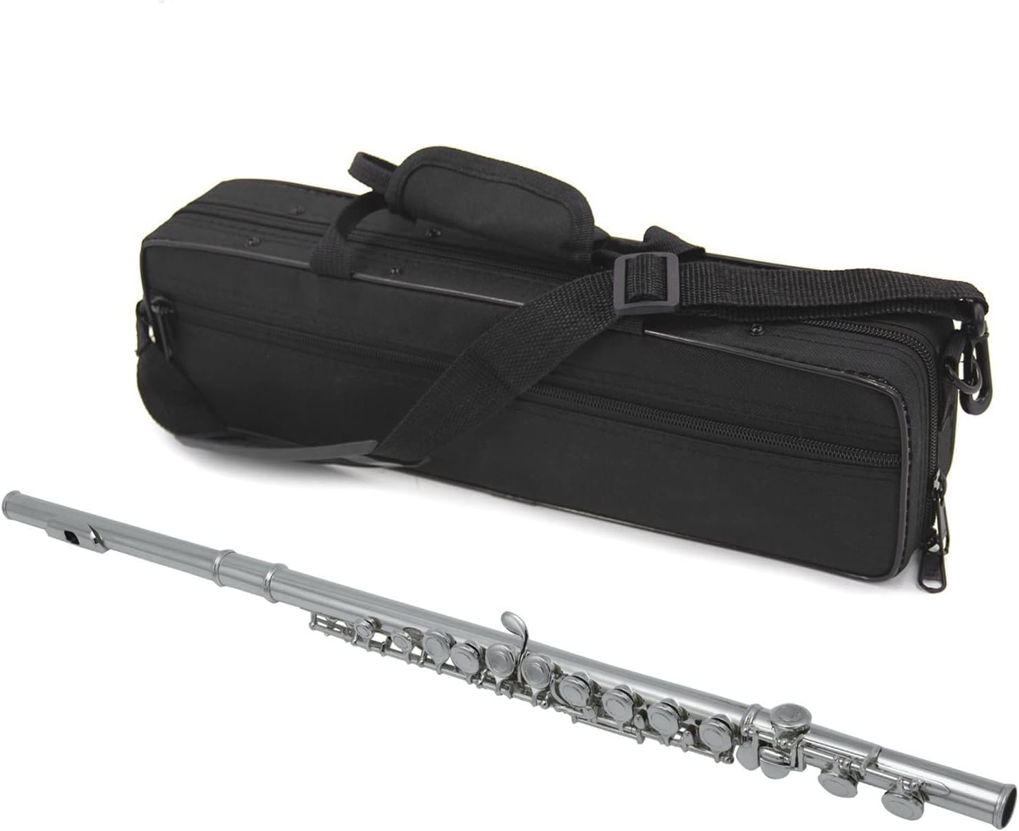 Flute Kit Closed Hole C Flute 16 Keys Cupronickel Silver- Plated Silver- Plated Surface Wind Instrument with Accessaries Intermediate Flute