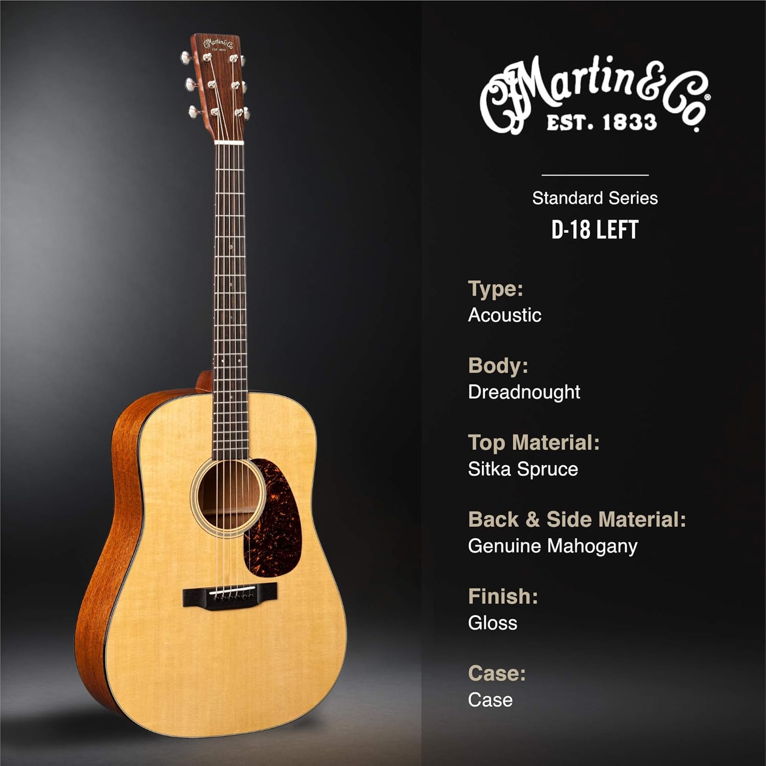 Martin D-18 Standard Left Handed Acoustic Guitar Natural