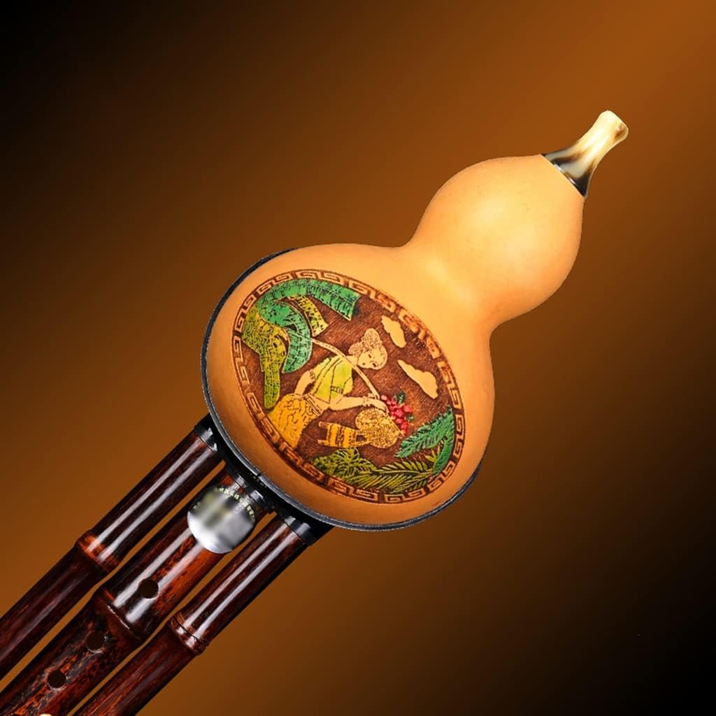Flutes Musical Instruments Cucurbit Hulusi for Beginners Talent Training Musical Instrument Chinese Traditional Instrument with Chinese Knot and Box (Color : Brown, Size : D-Key)
