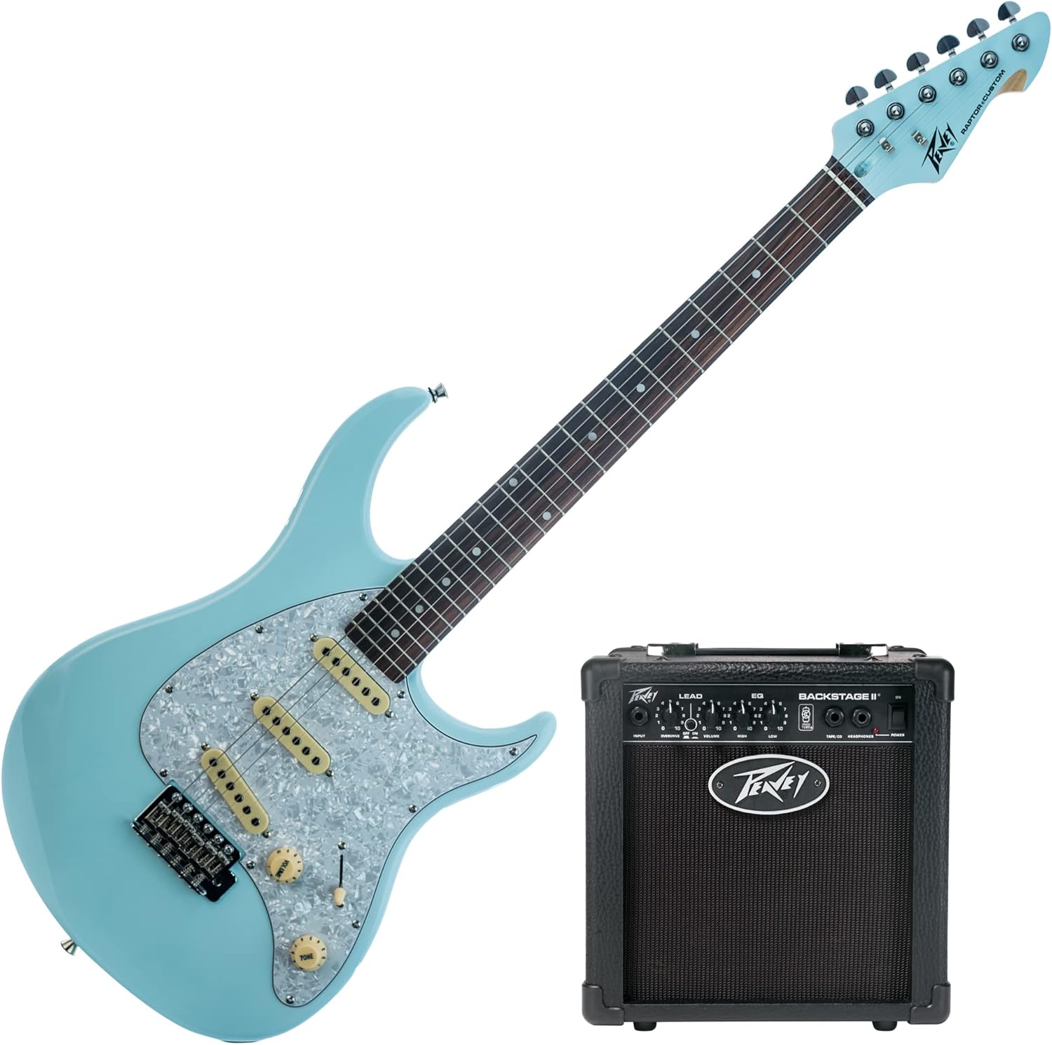 Peavey Raptor® Custom Columbia Blue Electric Guitar With Backstage® II Combo Guitar Amplifier