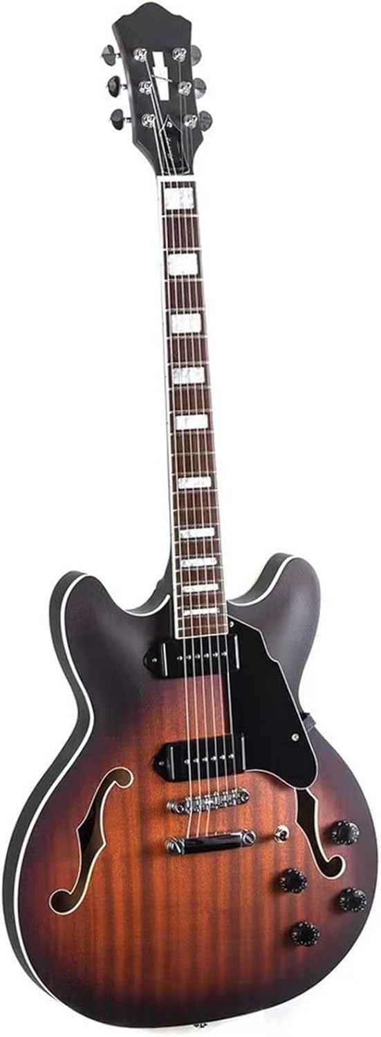 Beginner Electric Guitar Kits Semi Hollow Jazz Electric Guitar With Dual P90 Pickups(Brown)