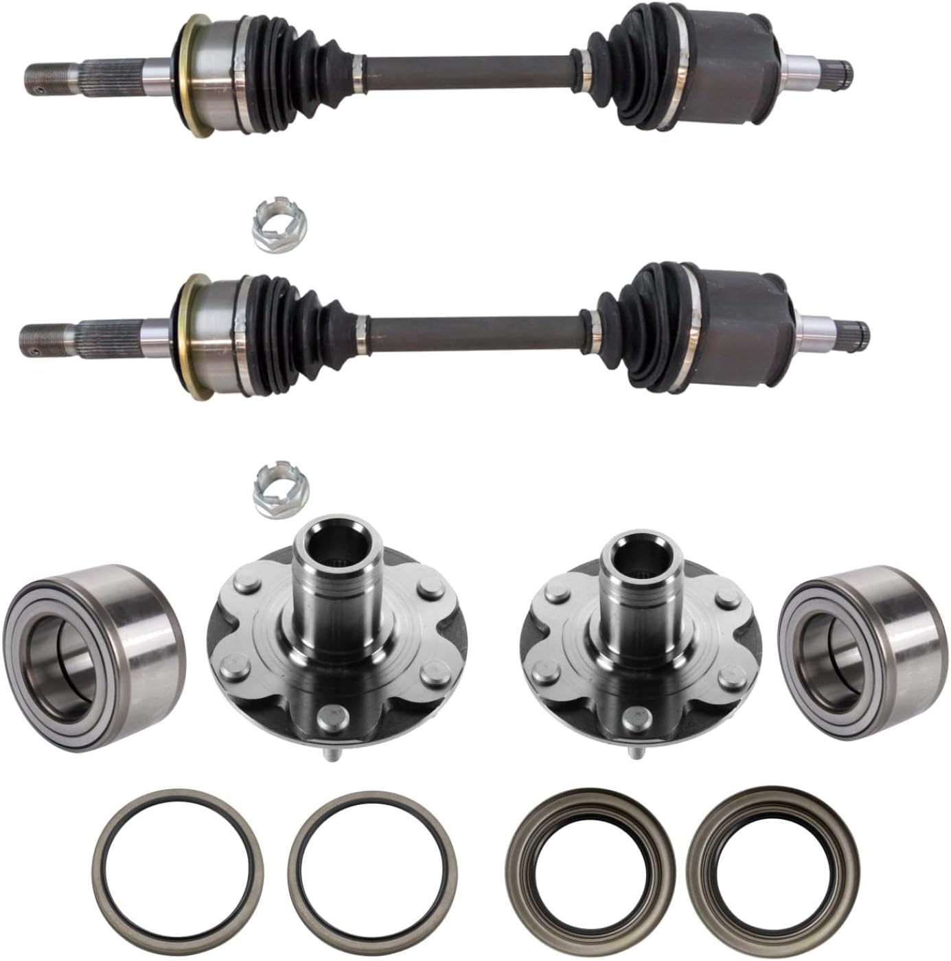 TRQ Front Drivetrain Kit CV Axle Shaft Assembly Wheel Bearing Wheel Hub Wheel Seal Compatible with 2001-2007 Toyota Sequoia 2000-2006 Tundra