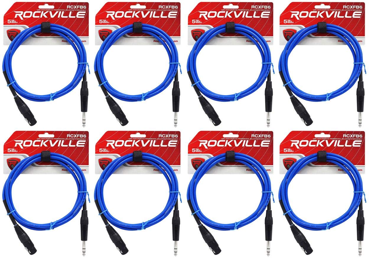 Rockville (8 RCXFB6BL 6' Female XLR to 1/4'' TRS Cable Blue, 100% Copper