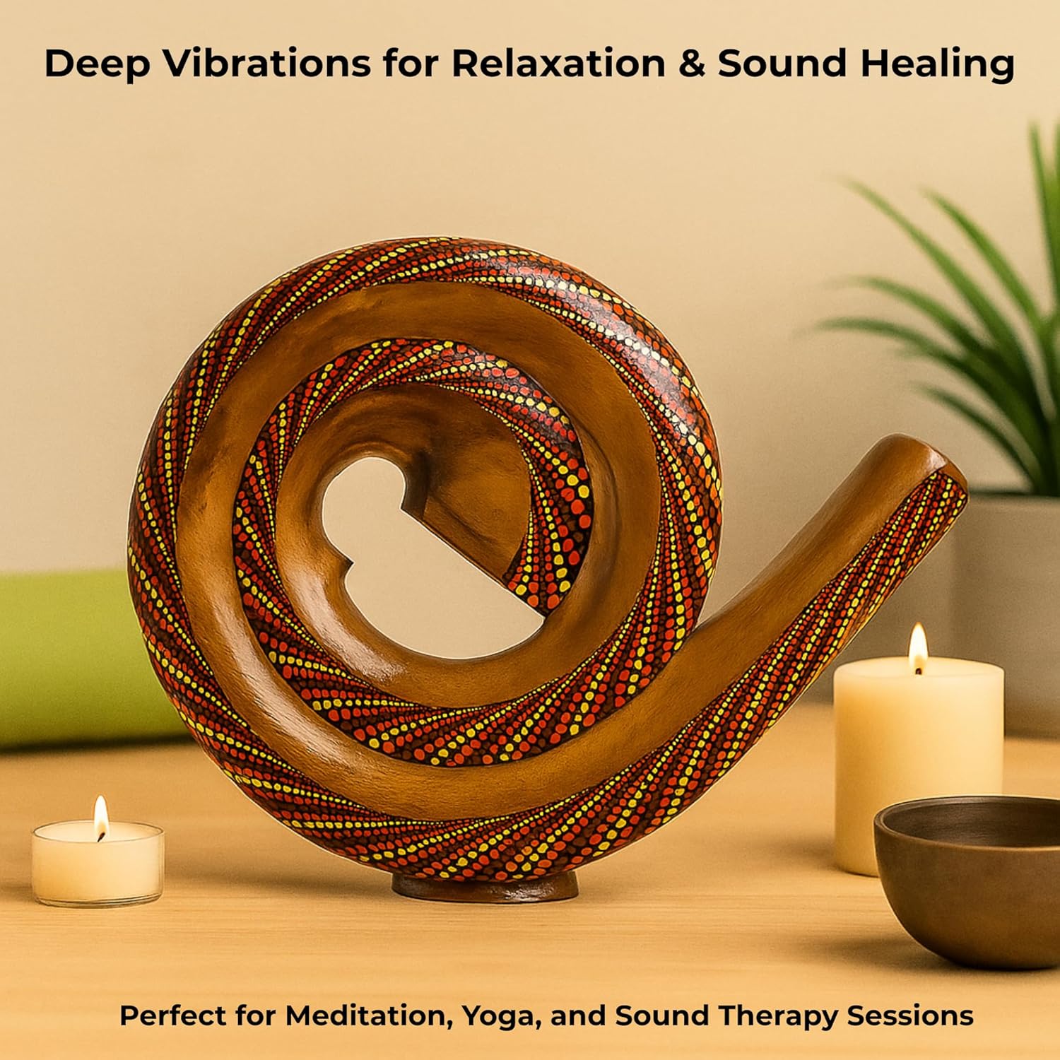 Didgeridoo Instrument – Spiral Shaped Solid Mahogany Travel Didgeridoo – Hand-Painted Aboriginal Style by JIVE, Professional Resonant Tone for Sound Therapy & Circular Breathing (Spiral, Multi Color)