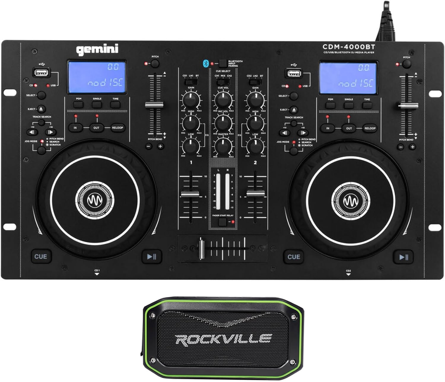 Audiosavings Bundle:(1) Gemini CDM-4000BT Dual DJ CD/USB Media Player with Bluetooth + Mixer Bundle with (1) Rockville Rock Anywhere Waterproof Portable Bluetooth Speaker+TWS Stereo Linking (Items 2)