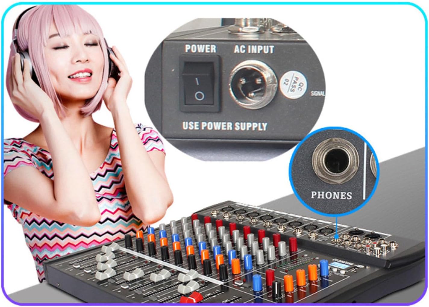 6 Channel Audio Mixer Streaming Mixing Console DJ Studio Sound Board Professional Multi Interface for DJ Studio AC100~240V