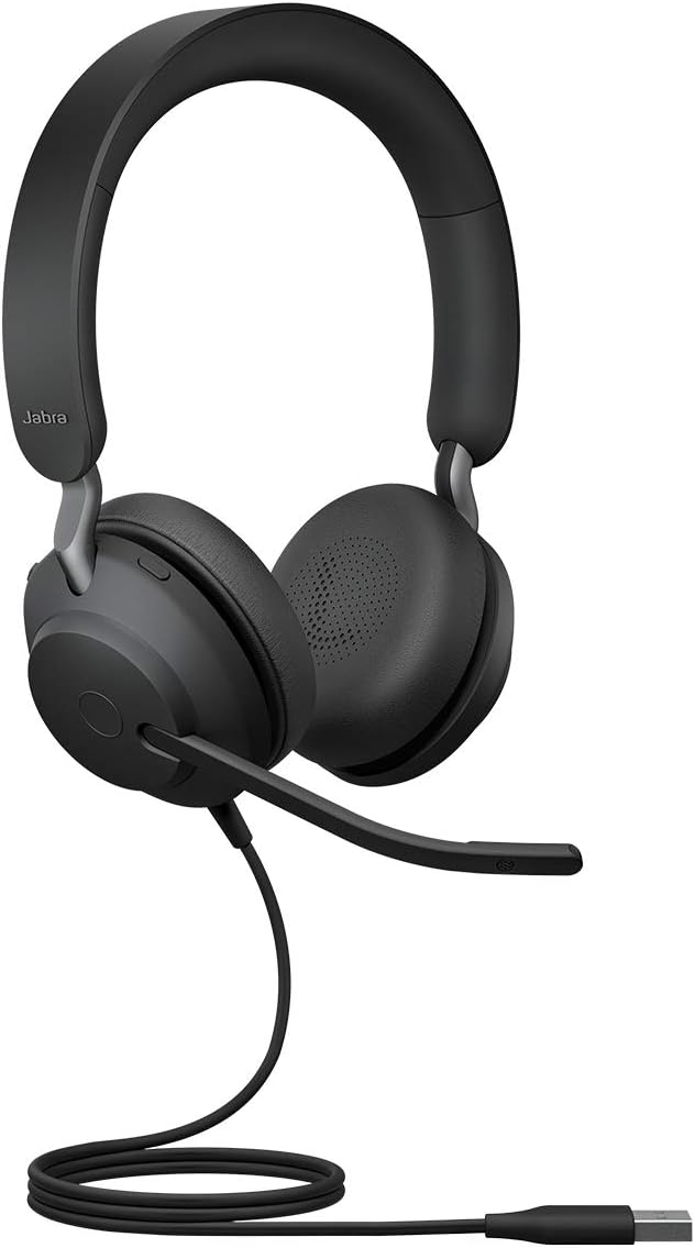 Jabra Evolve2 40 PC Headset - Noise Cancelling UC Certified Stereo Headphones with 3-Microphone Call Technology - USB-A Cable - Black