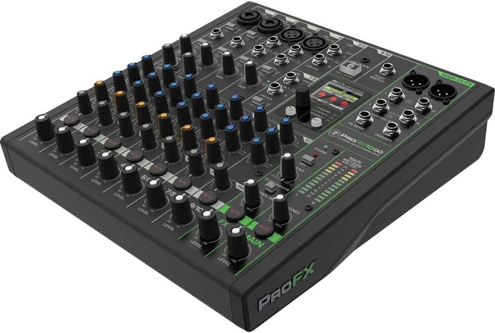 Mackie ProFX10 GO Battery-Powered 10-Channel Analog Audio Mixer Bundle with Gator Cases G-MIXERBAG-1515 Padded Nylon Mixer/Equipment Bag and 10' 3.5mm TRS to Dual 1/4