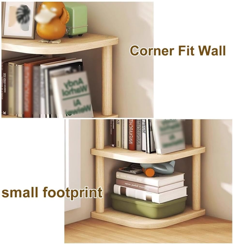 Vertical Triangle Bookshelf Cornor Storage Rack Multi-Tier Corner Cabinet Wooden for Living Room Bedroom,Organizer Shelves Unit, Freestanding Display (Original Wood 5 Tier)